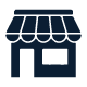 icon of a small shop or store with a canopy representing retail business for local sales and 31 locations