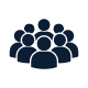 six stylized silhouettes of people with one figure in a central position discussing teamwork strategies for 27 individuals